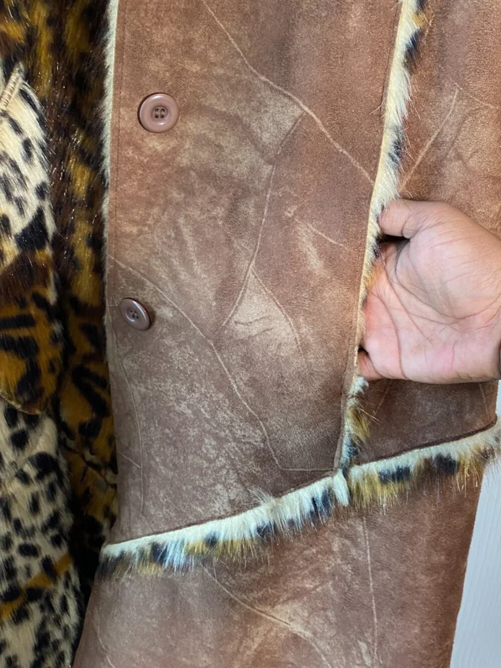 Style by Midnight Velvet | Leopard Fur Trim Maxi Coat | Size M - Picture 5 of 8